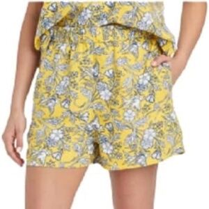 Universal Thread Floral Yellow High Rise Pull-on Linen Shorts Womens Medium